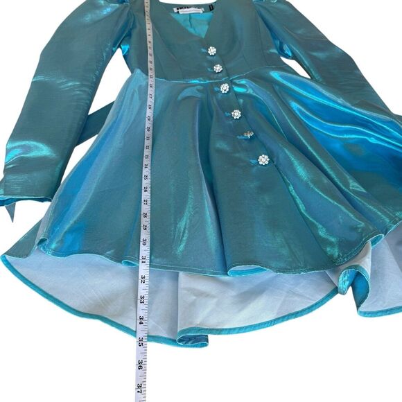 Rotate Birger Christensen Emma Belted Mini Cocktail Dress Club Metallic Blue US2 - Picture 8 of 16